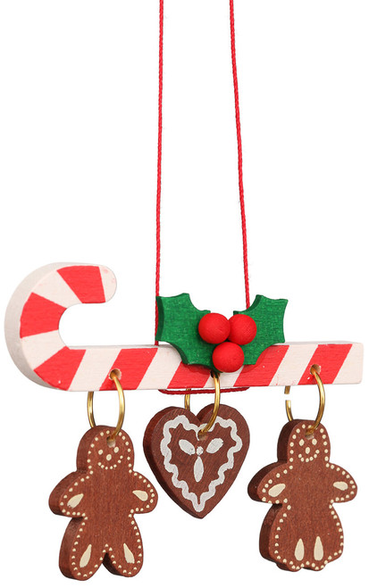 CANDY CANE WITH GINGERBREAD PEOPLE ORNAMENT - 10-0438