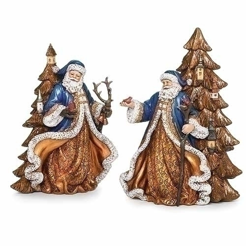 GOLD AND BLUE SANTA AND TREE FIGURE - 135741