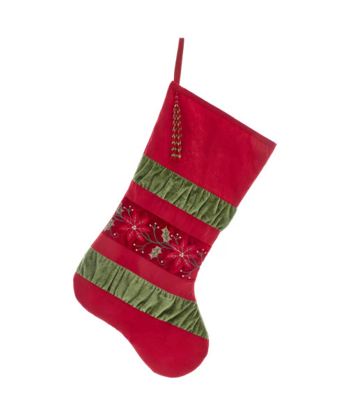 GREEN AND RED GATHERED BORDER STOCKING - SG0287 GREEN AND RED GATHERED BORDER STOCKING - SG0287