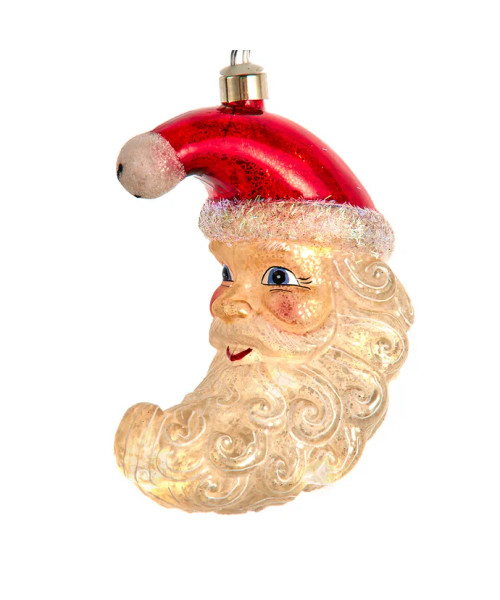 GLASS USB WARM WHITE LED SANTA MOON ORNAMENT - USB0509