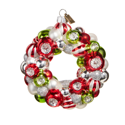 4" RED, GREEN AND WHITE WREATH ORNAMENT - 4353164