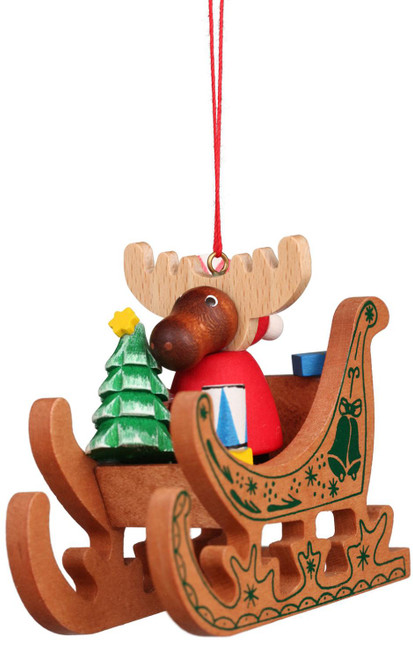 MOOSE AND SANTA SLED ORNAMENT - 10-0653