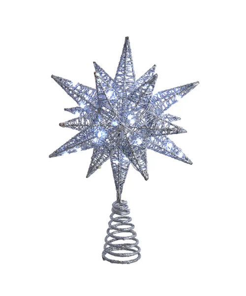 11" PRE-LIT TWINKLING WARM WHITE LED SILVER TREE TOPPER - AD1051S