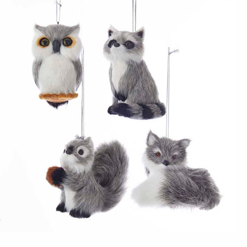 FURRY GRAY WOODLAND ANIMAL ORNAMENT - C4838