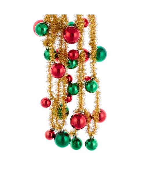 6' GOLD TINSEL WITH RED AND GREEN BALL GARLAND - D4356 6' GOLD TINSEL WITH RED AND GREEN BALL GARLAND - D4356