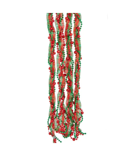 9' PLAID RIBBON BEAD GARLAND - H0277 9' PLAID RIBBON BEAD GARLAND - H0277