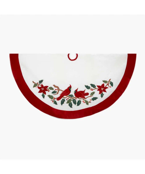 48" VELVET RED AND WHITE CARDINAL TREE SKIRT - H5243 48" VELVET RED AND WHITE CARDINAL TREE SKIRT - H5243