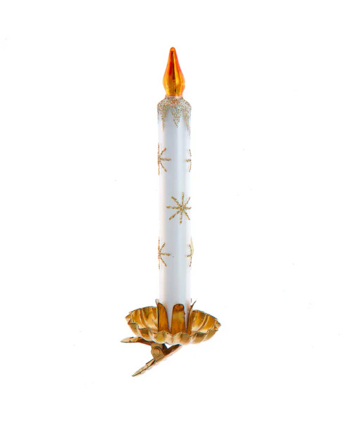 GLASS WHITE CANDLE CLIP-ON ORNAMENT  - H7102
