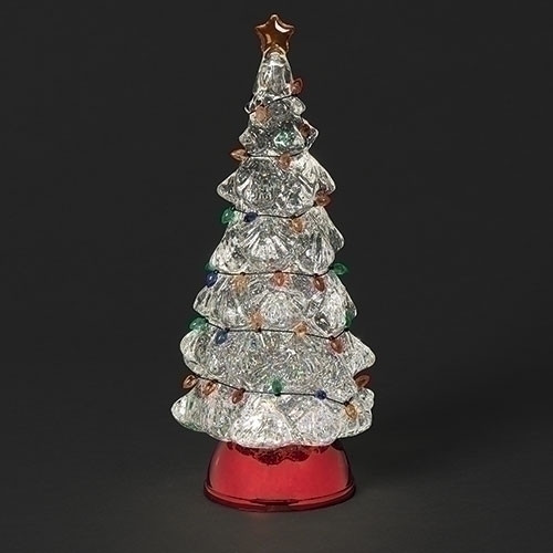 LIGHTED SWIRL TREE WITH RED BASE WATER GLOBE - 136566