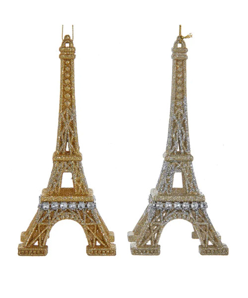 GOLD AND SILVER GLITTER EIFFEL TOWER ACRYLIC ORN - T2107