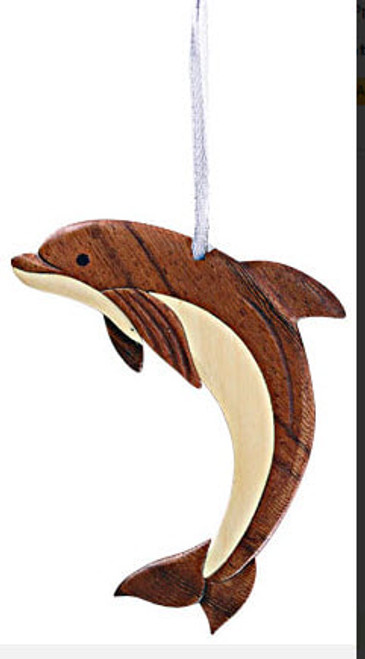 WOODEN LEAPING DOLPHIN ORNAMENT - ORN1130