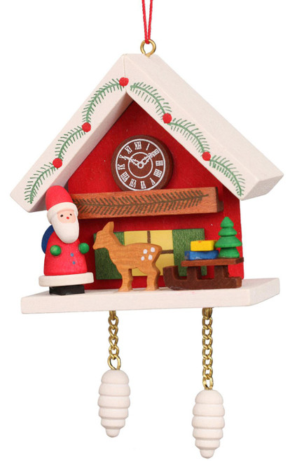 SANTA WITH RED CUCKOO CLOCK ORNAMENT - 10-0467