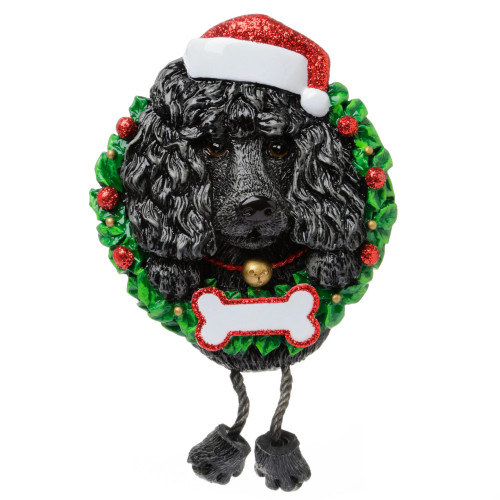 PURE BREED DOG IN WREATH ORNAMENT - BLACK POODLE - OR1712-BP