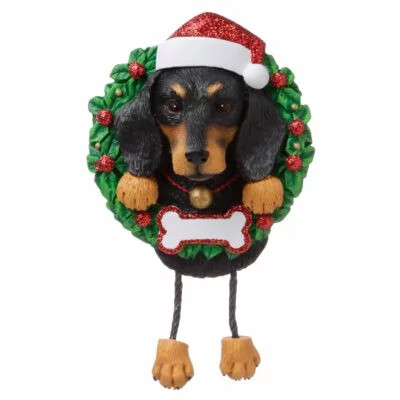 PURE BREED DOG IN WREATH ORNAMENT - DACHSHUND - OR1712-DA