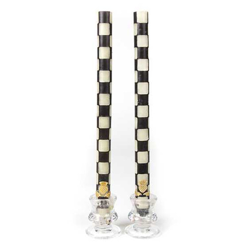 CHECK DINNER CANDLES - BLACK AND IVORY - SET OF 2 - 33650-16