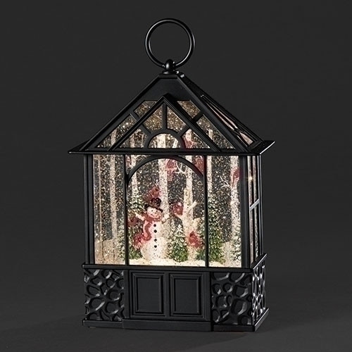 SNOWMAN WITH CARDINAL BLACK GAZEBO LANTERN WATER GLOBE - 136722