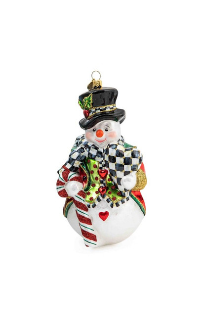 CANDY CANE SNOWMAN GLASS ORNAMENT - 53913-2213