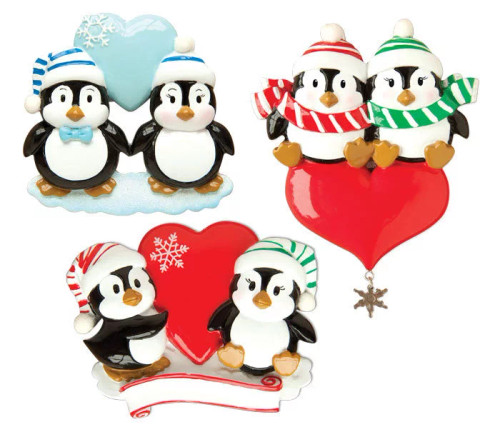 FAMILY OF 2 PENGUIN WITH HEART ORNAMENT - OR1183-A