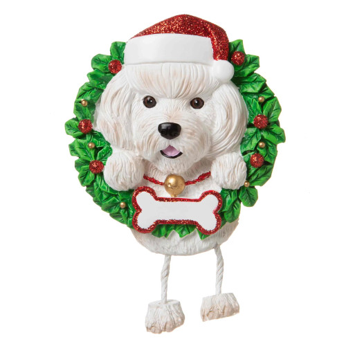 PURE BREED DOG IN WREATH ORNAMENT - BISCHON FRISE - OR1712-BF