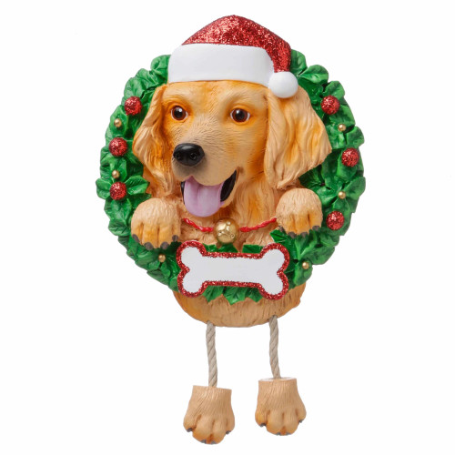 PURE BREED DOG IN WREATH ORNAMENT - GOLDEN RETRIEVER - OR1712-GR PURE BREED DOG IN WREATH ORNAMENT - GOLDEN RETRIEVER - OR1712-GR