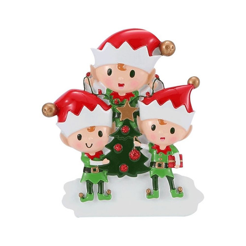 FAMILY OF 3 ELVES AND TREE ORNAMENT - OR2464-3 FAMILY OF 3 ELVES AND TREE ORNAMENT - OR2464-3
