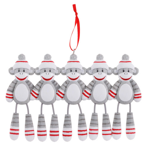 FAMILY OF 5 SOCK MONKEYS ORNAMENT - OR928-5