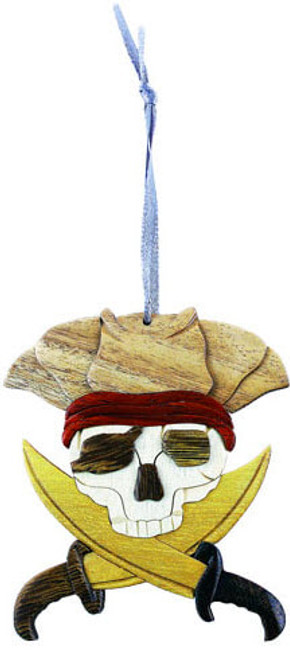 WOODEN PIRATE SKULL ORNAMENT - ORN1140