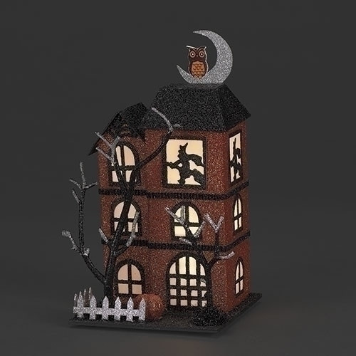 HALLOWEEN LIGHTED ORANGE HAUNTED HOUSE THREE STORY - 137056 HALLOWEEN LIGHTED ORANGE HAUNTED HOUSE THREE STORY - 137056