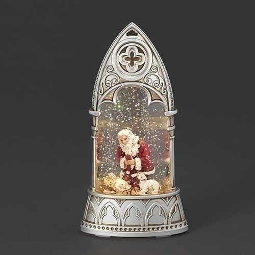 LIGHTED SHIMMER KNEELING SANTA IN CATHEDRAL WATER GLOBE - 137611 LIGHTED SHIMMER KNEELING SANTA IN CATHEDRAL WATER GLOBE - 137611
