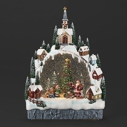 LIGHTED SWIRL SANTA IN VILLAGE ARCH WATER GLOBE - 137624