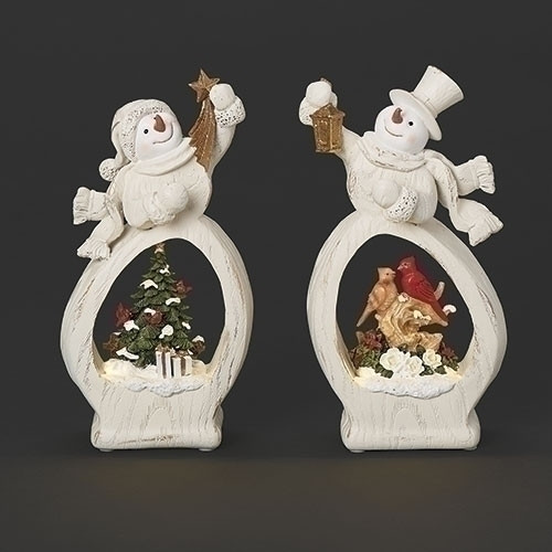 LIGHTED SNOWMAN CARDINAL SCENE - 137653