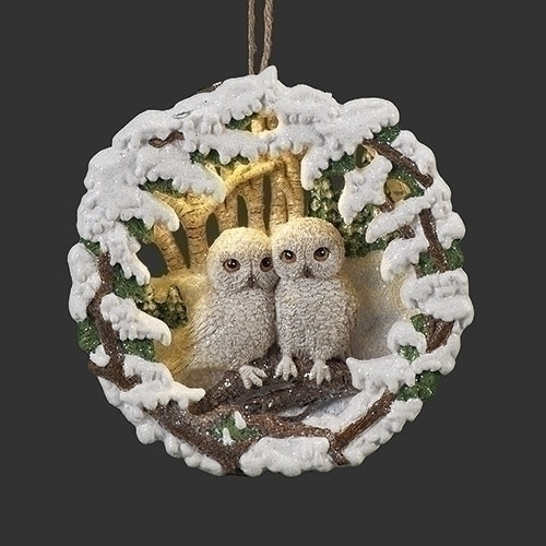 LIGHTED TWO OWL ORNAMENT - 137901
