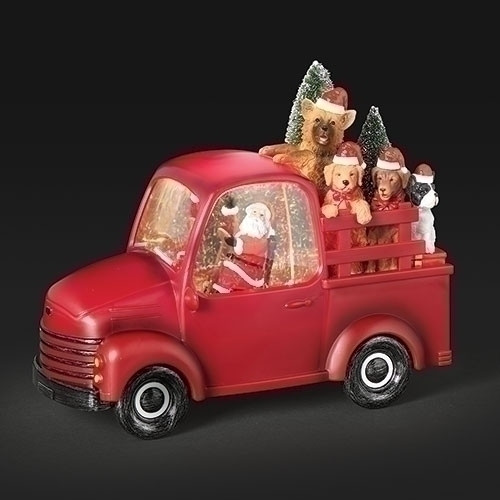 LIGHTED SWIRL SANTA RIDING TRUCK WITH DOGS WATER GLOBE - 136572