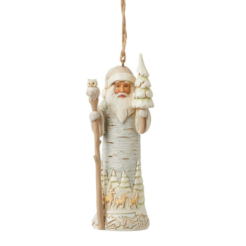 WHITE WOODLAND BIRCH BARK SANTA ORNAMENT - JIM SHORE - 6015164