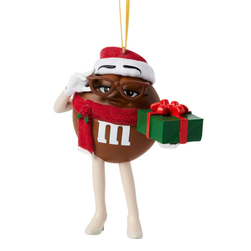 BROWN M&M WITH GLASSES AND PRESENT ORNAMENT - 6014576 BROWN M&M WITH GLASSES AND PRESENT ORNAMENT - 6014576