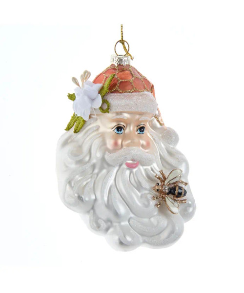 GLASS SANTA HEAD WITH BEE ORN - T3667