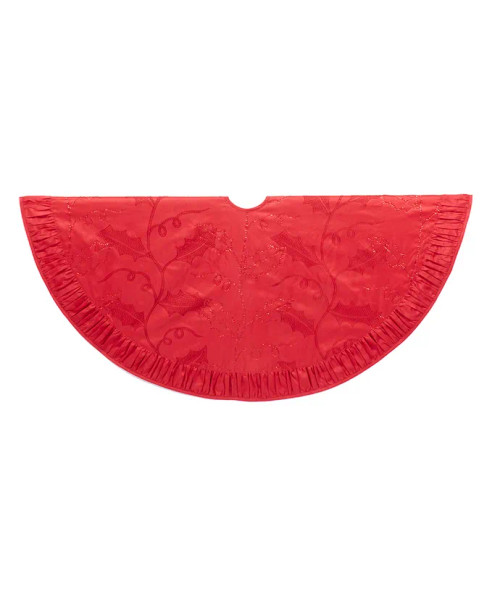 RED SEQUIN AND HOLLY TREE SKIRT - TS0185 RED SEQUIN AND HOLLY TREE SKIRT - TS0185