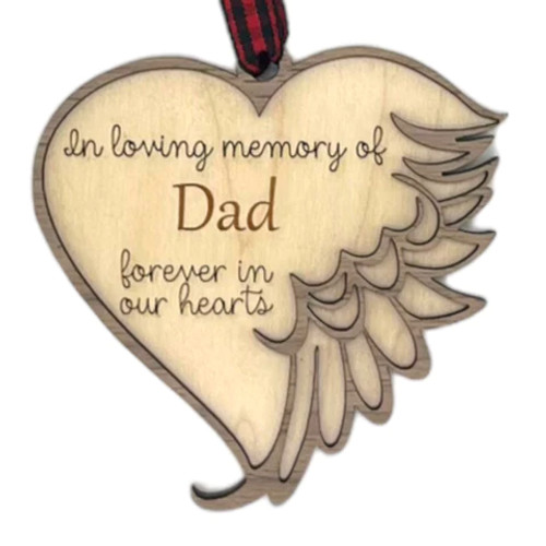 WOODEN IN LOVING MEMEORY OF DAD HEART ORNAMENT - COMEM-10