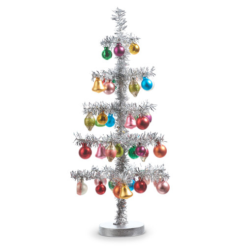 19.5" SILVER VINTAGE TINSEL TREE WITH ORNAMENTS - 4319197 19.5" SILVER VINTAGE TINSEL TREE WITH ORNAMENTS - 4319197