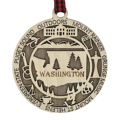 WOODEN WASHINGTON HIGHLIGHTS ORNAMENT - COWA-16