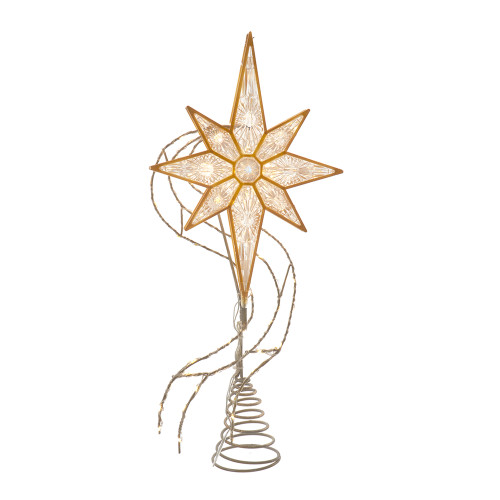 17" PRE-LIT GOLD GLITTERED 8-POINT STAR TREETOP - AD1056