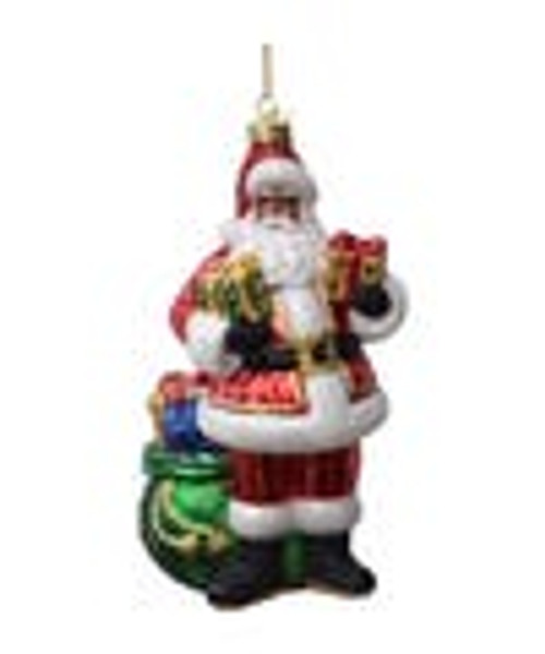 GLASS AFRICAN AMERICAN SANTA ORNAMENT - BELL0041