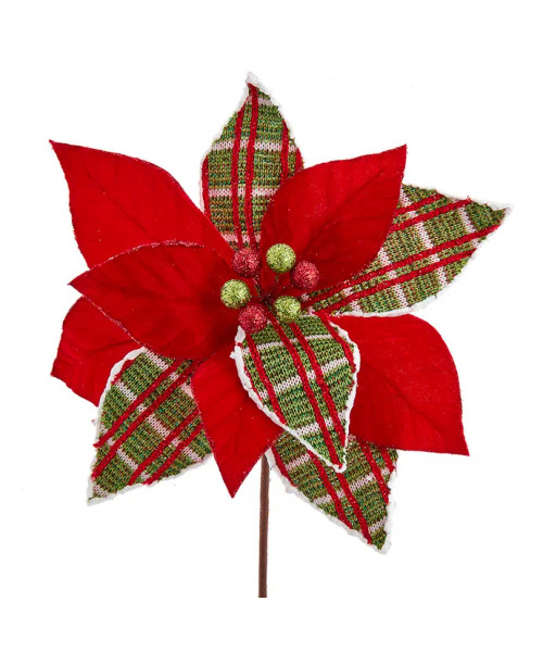 RED AND LIME PLAID POINSETTIA PICK - C0322 RED AND LIME PLAID POINSETTIA PICK - C0322