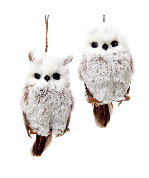 BROWN AND WHITE FURRY OWL ORNAMENT - C2285 BROWN AND WHITE FURRY OWL ORNAMENT - C2285
