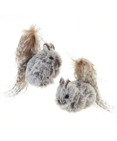 GRAY SQUIRREL WITH FLUFFY TAIL ORNAMENT - C2492
