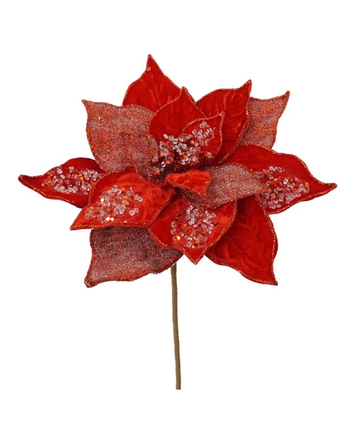 RED FROSTED AND VELVET POINSETTIA SPRAY - C9444 RED FROSTED AND VELVET POINSETTIA SPRAY - C9444