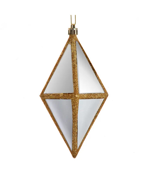IVORY AND GOLD MIRRORED DIAMOND ORNAMENT - D4361 IVORY AND GOLD MIRRORED DIAMOND ORNAMENT - D4361