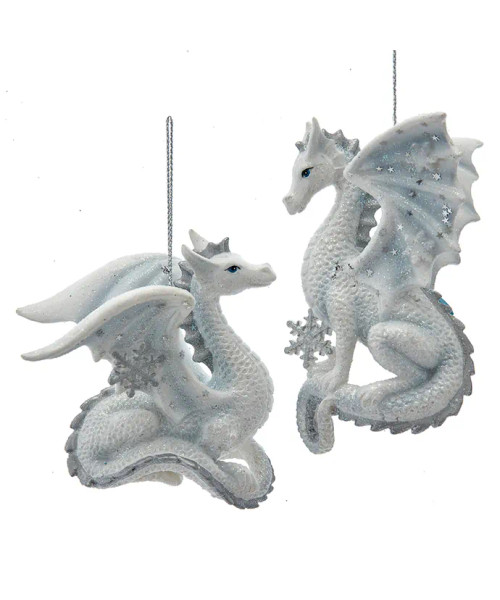 SILVER AND WHITE DRAGON ORNAMENT - E0540