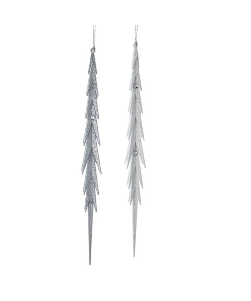 SILVER GLITTER ICICLE ORN - T3248