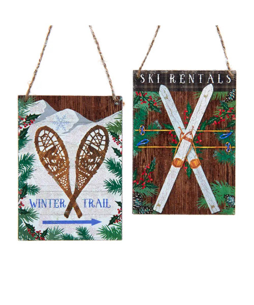 WOODEN WINTER SPORTS SIGN ORNAMENT - C5985